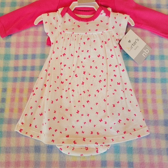 CARTER'S ♡ Precious White w/Pink Butterflies 2pc Onesie Dress w/Pink Sweater NB - Picture 5 of 9